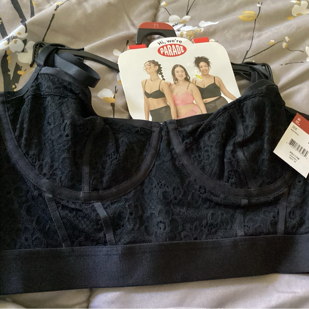 Parade Lace Push-Up Bustier Underwire Lined Cups Black Floral Juniors Medium